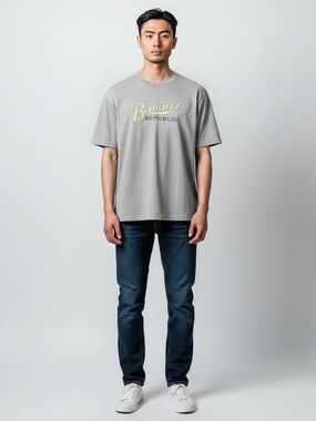Banana Republic Gray Short-Sleeve Logo Crewneck Tee with Yellow & Navy Script